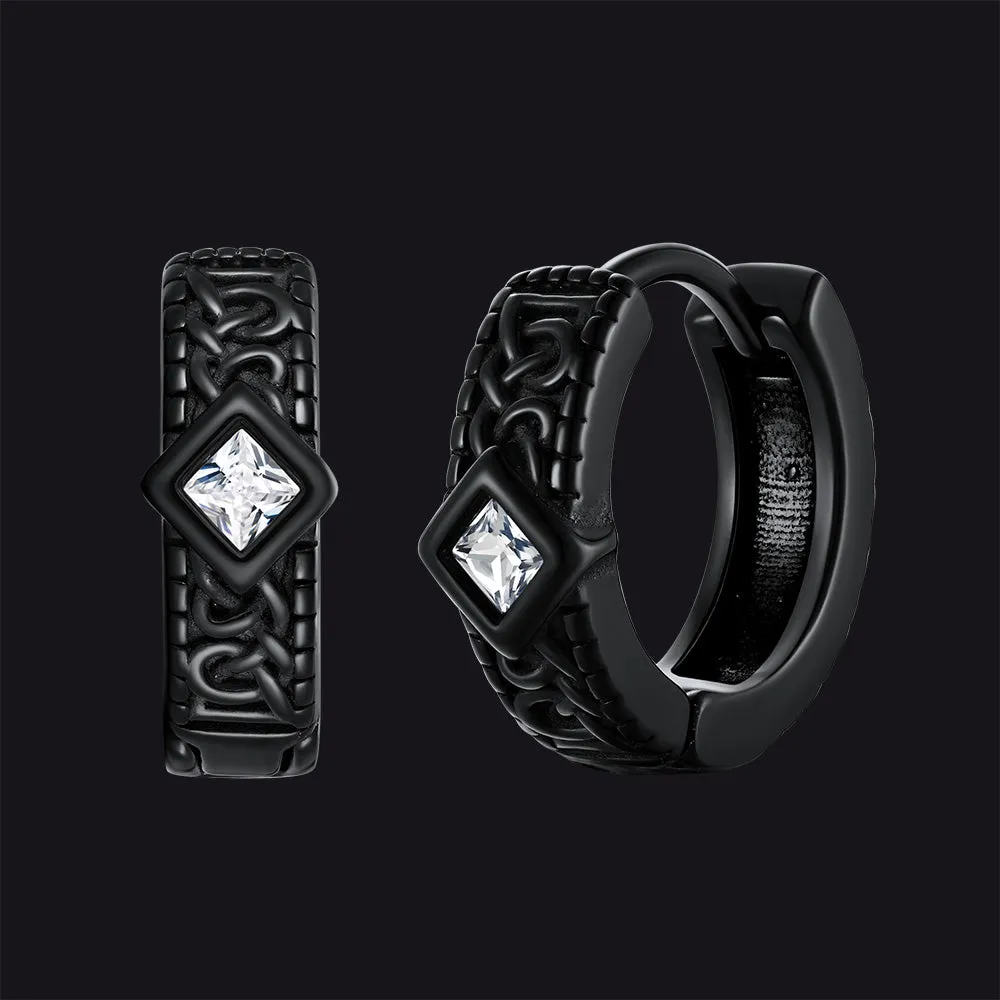 Gothic Geometric Black Zircon Stone Hoop Earrings for Men, 13mm sold by FaithHeart
