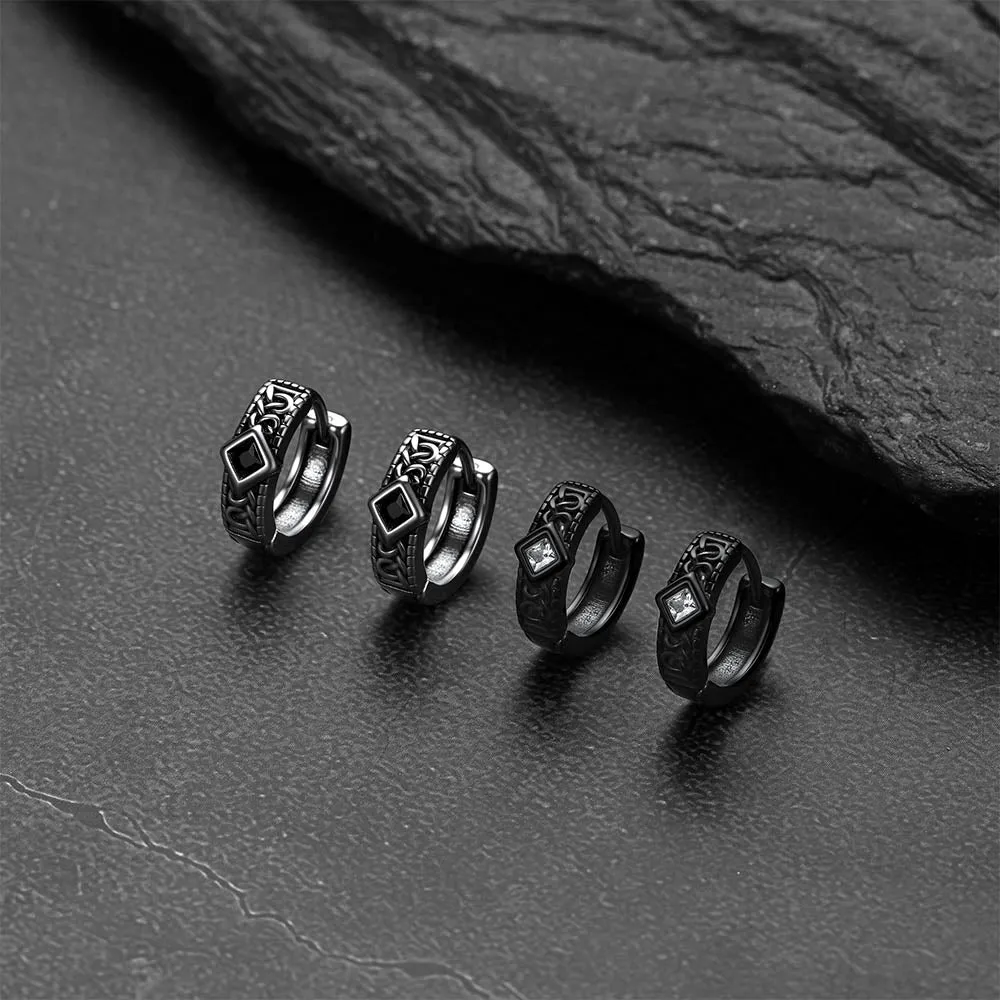 Gothic Geometric Black Zircon Stone Hoop Earrings for Men, 13mm sold by FaithHeart product image thumbnail 2