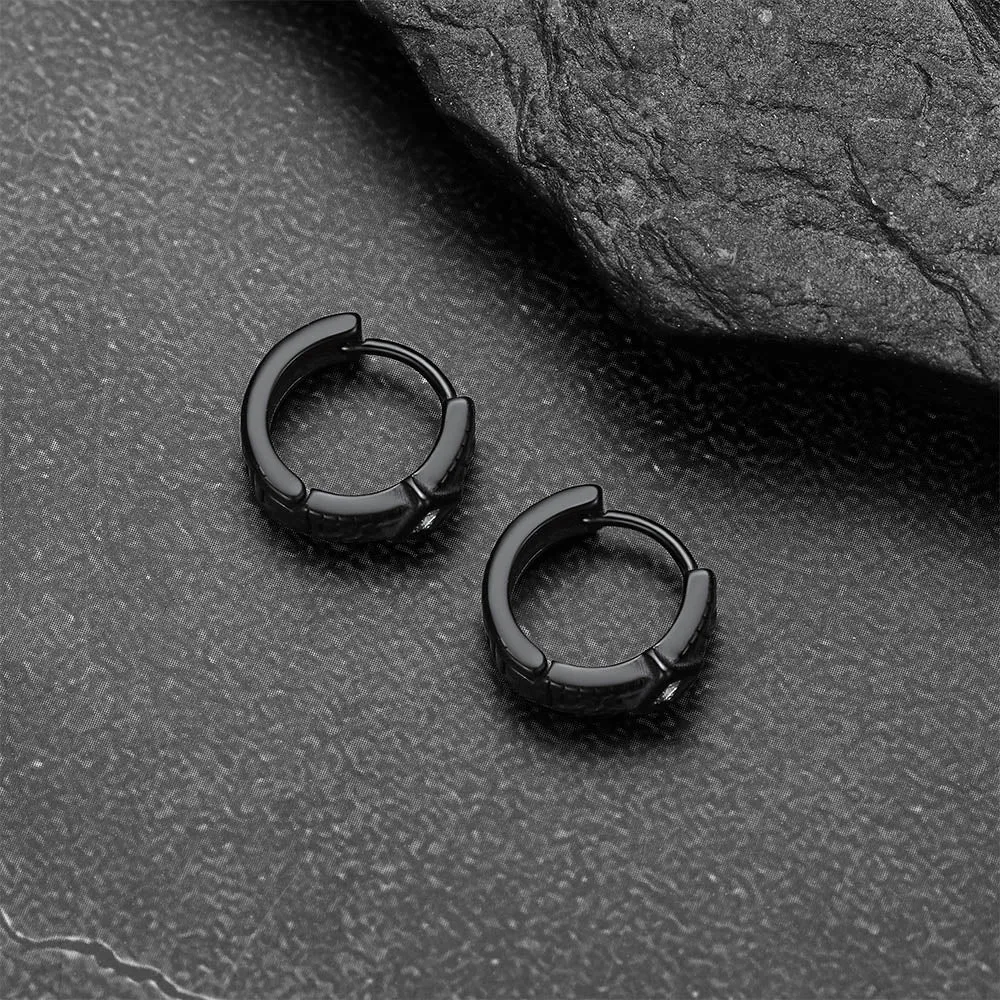 Gothic Geometric Black Zircon Stone Hoop Earrings for Men, 13mm sold by FaithHeart product image thumbnail 5