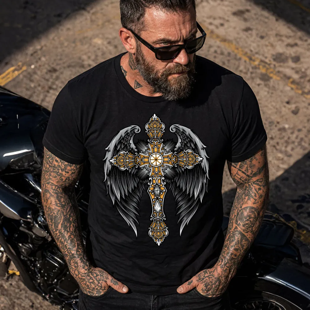 Gothic Cross With Angel Wings T Shirts for Men Father sold by FaithHeart product image thumbnail 2