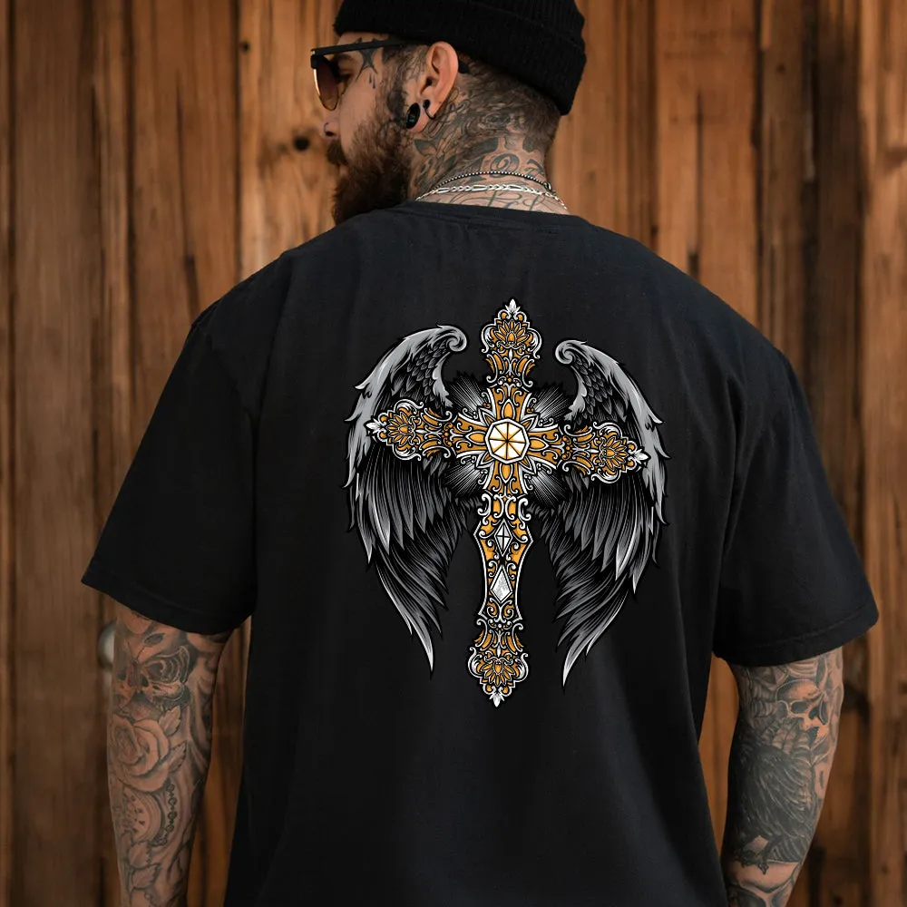 Gothic Cross With Angel Wings T Shirts for Men Father sold by FaithHeart product image thumbnail 3