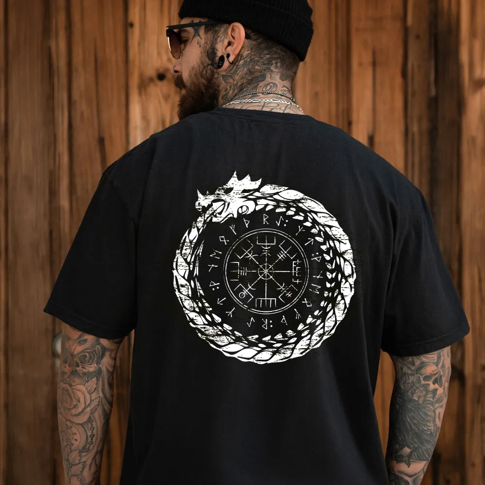 Viking Norse Rune Compass T Shirts Jormungandr Tee for Men sold by FaithHeart product image thumbnail 2