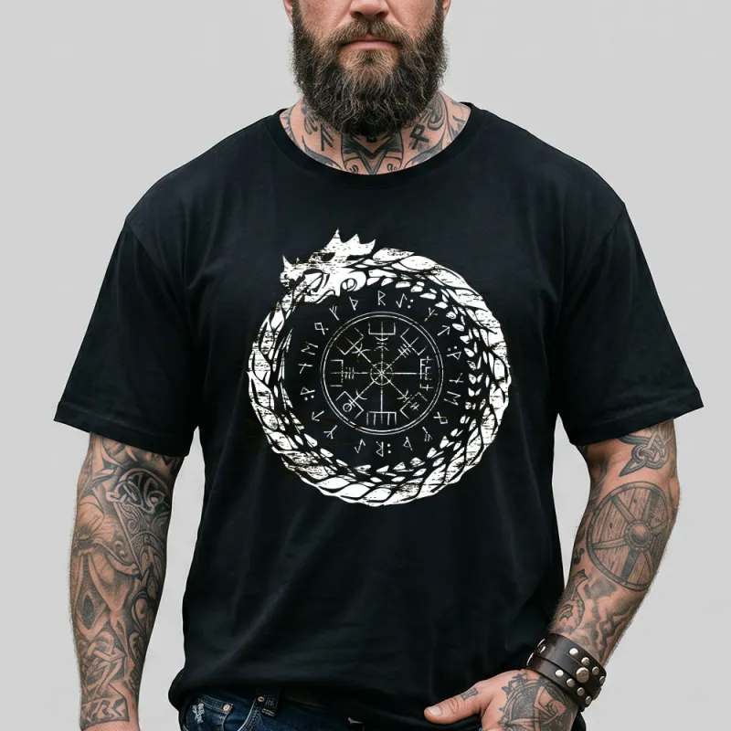 Viking Norse Rune Compass T Shirts Jormungandr Tee for Men made by FaithHeart