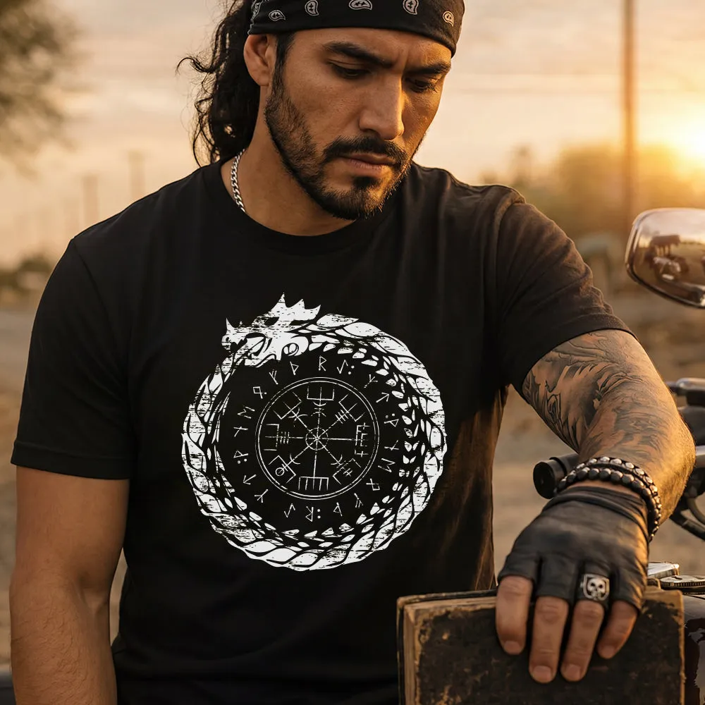 Viking Norse Rune Compass T Shirts Jormungandr Tee for Men sold by FaithHeart product image thumbnail 3