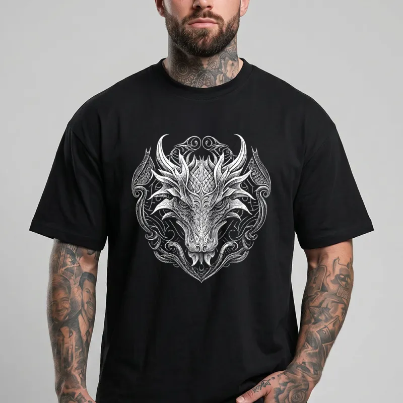 Western Dragon T-Shirt Black Tee for Men Father made by FaithHeart
