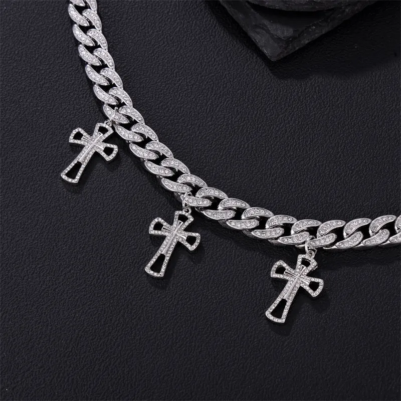 12MM Hip Hop CZ Cuban Link Chain Necklace with Cross Charms for Men sold by FaithHeart product image thumbnail 2