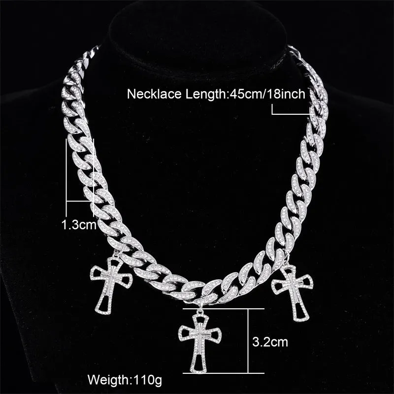 12MM Hip Hop CZ Cuban Link Chain Necklace with Cross Charms for Men sold by FaithHeart product image thumbnail 4