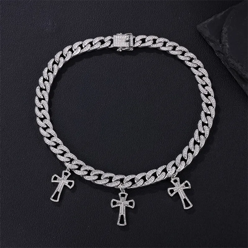 12MM Hip Hop CZ Cuban Link Chain Necklace with Cross Charms for Men sold by FaithHeart
