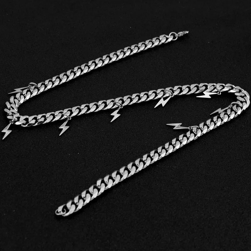 Punk Stainless Steel Cuban Link Chain Necklace with Lightning Bolt for Men sold by FaithHeart product image thumbnail 2