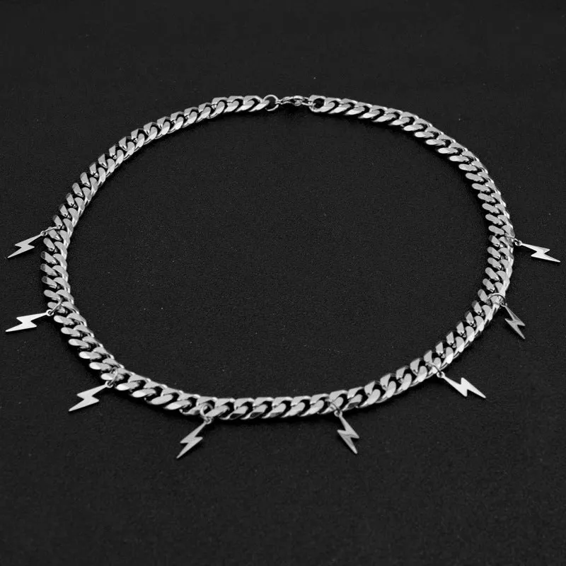 Punk Stainless Steel Cuban Link Chain Necklace with Lightning Bolt for Men sold by FaithHeart product image thumbnail 3