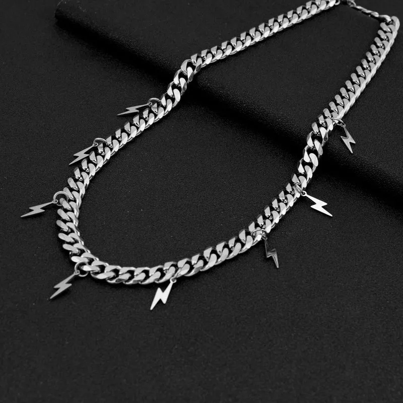 Punk Stainless Steel Cuban Link Chain Necklace with Lightning Bolt for Men sold by FaithHeart
