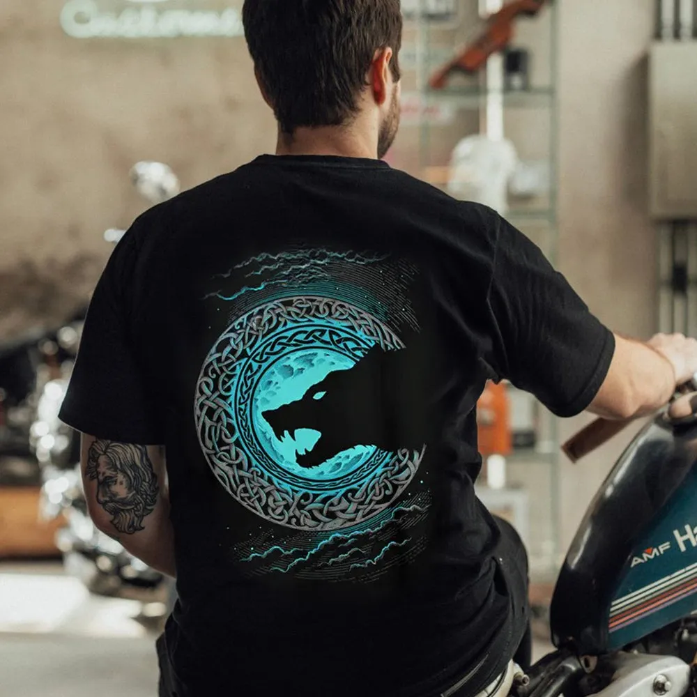 Viking Celtic Knot Blue Moon Wolf Silhouette Heavyweight Cotton T-Shirt for Men sold by FaithHeart product image thumbnail 2