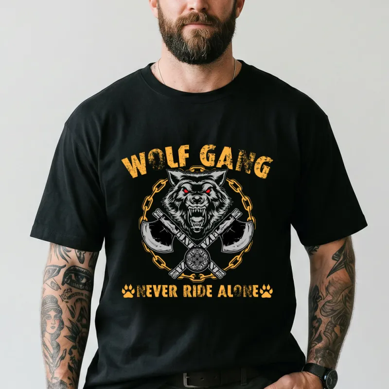 Wolf Gang Berserk Never Ride Alone Viking Axes Graphic Heavyweight T-Shirt for Men made by FaithHeart