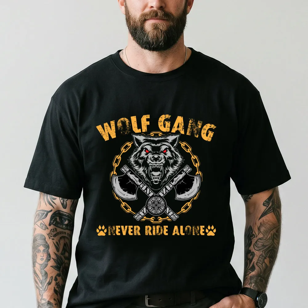 Wolf Gang Berserk Never Ride Alone Viking Axes Graphic Heavyweight T-Shirt for Men sold by FaithHeart