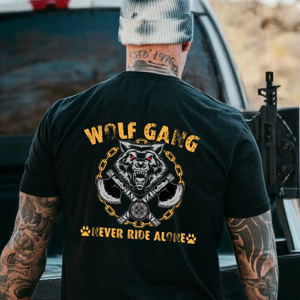 Wolf Gang Berserk Never Ride Alone Viking Axes Graphic Heavyweight T-Shirt for Men sold by FaithHeart product image thumbnail 2