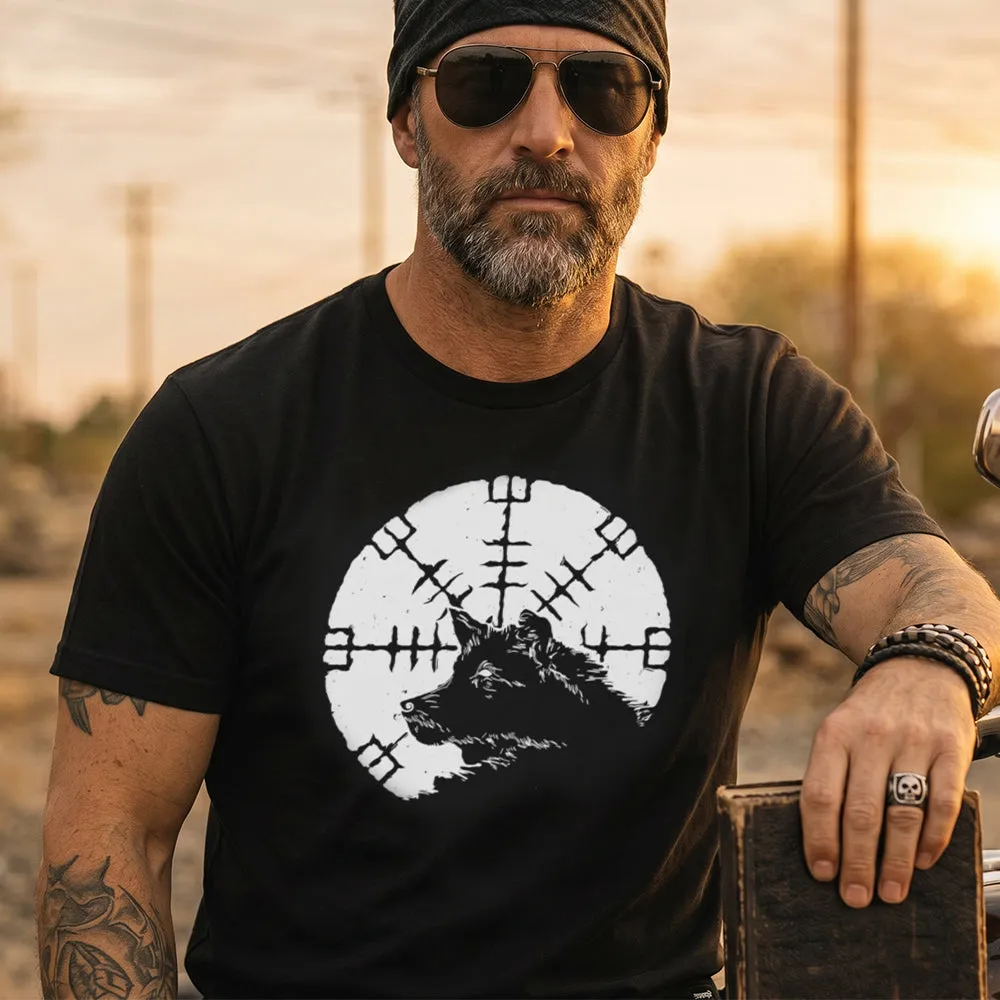 Vegvisir Viking Compass Wolf Graphic Heavyweight Cotton T-Shirt for Men sold by FaithHeart product image thumbnail 3