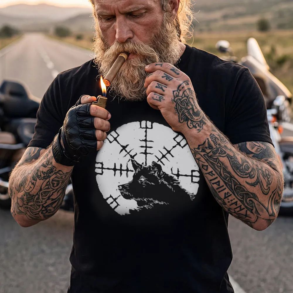 Vegvisir Viking Compass Wolf Graphic Heavyweight Cotton T-Shirt for Men sold by FaithHeart product image thumbnail 2