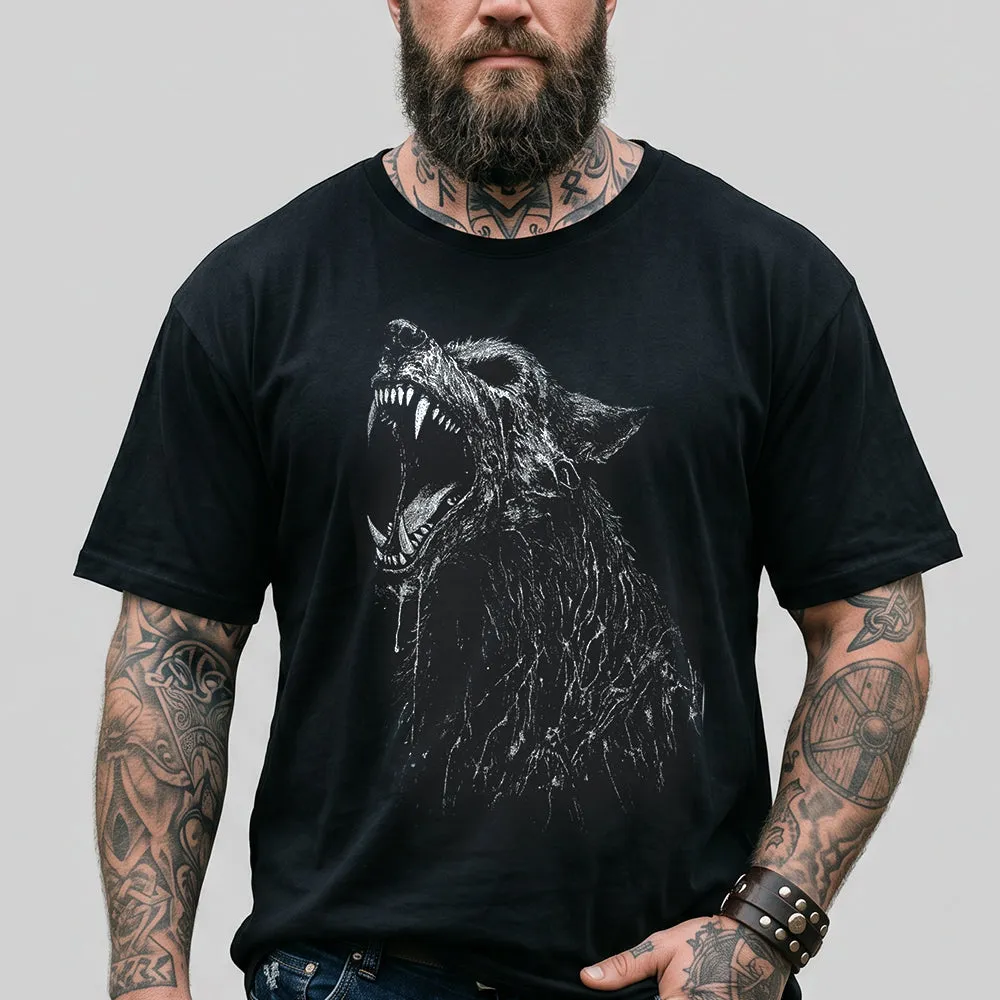 Howling Berserk Wolf Vintage Graphic T-Shirt Black Tee for Men Father sold by FaithHeart