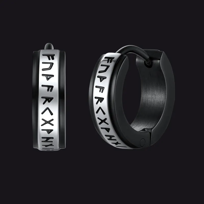 13mm Viking Norse Rune Huggie Hoop Earrings for Men made by FaithHeart