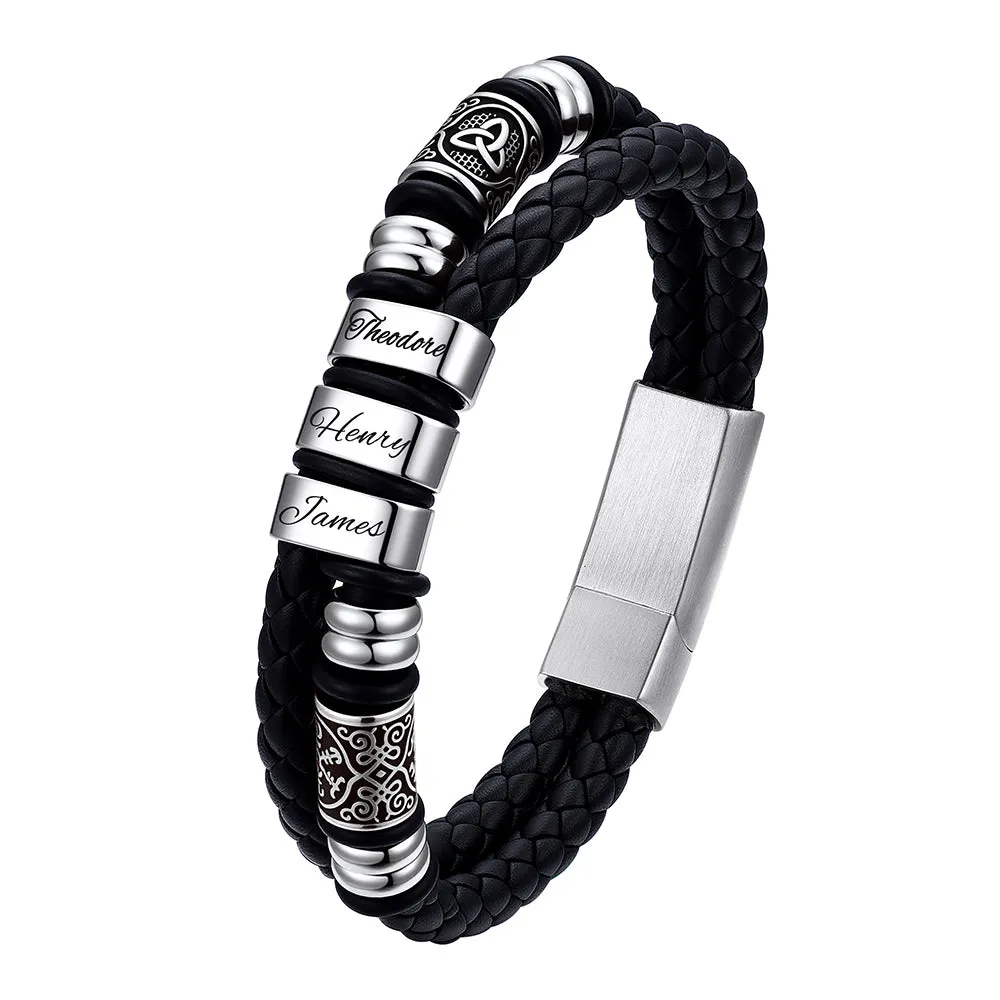 Viking Leather Braided Wristband Bracelet with Custom Names Beaded for Men Gift sold by FaithHeart product image thumbnail 3