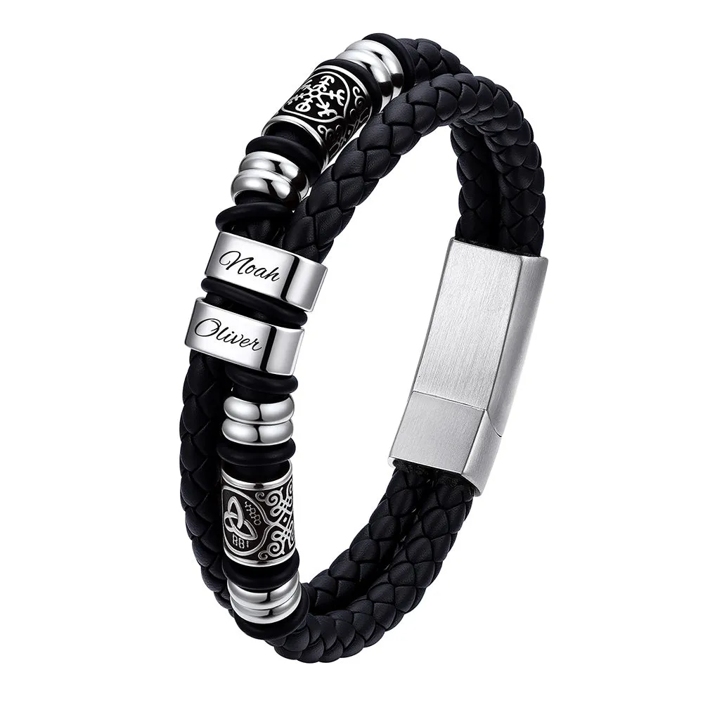 Viking Leather Braided Wristband Bracelet with Custom Names Beaded for Men Gift sold by FaithHeart product image thumbnail 4