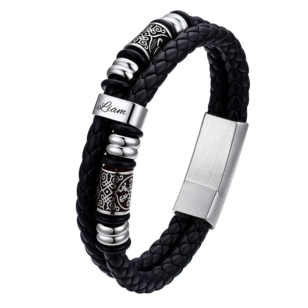 Viking Leather Braided Wristband Bracelet with Custom Names Beaded for Men Gift sold by FaithHeart product image thumbnail 5