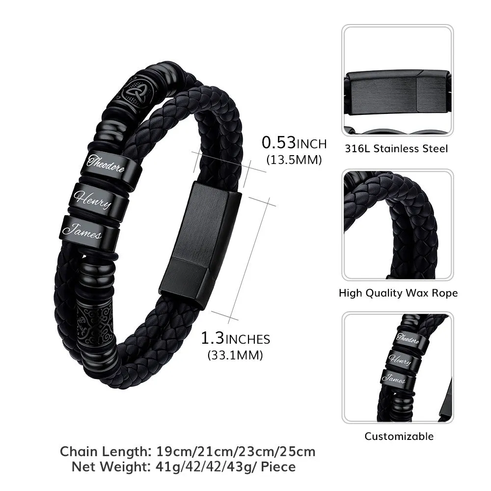 Viking Leather Braided Wristband Bracelet with Custom Names Beaded for Men Gift sold by FaithHeart product image thumbnail 2