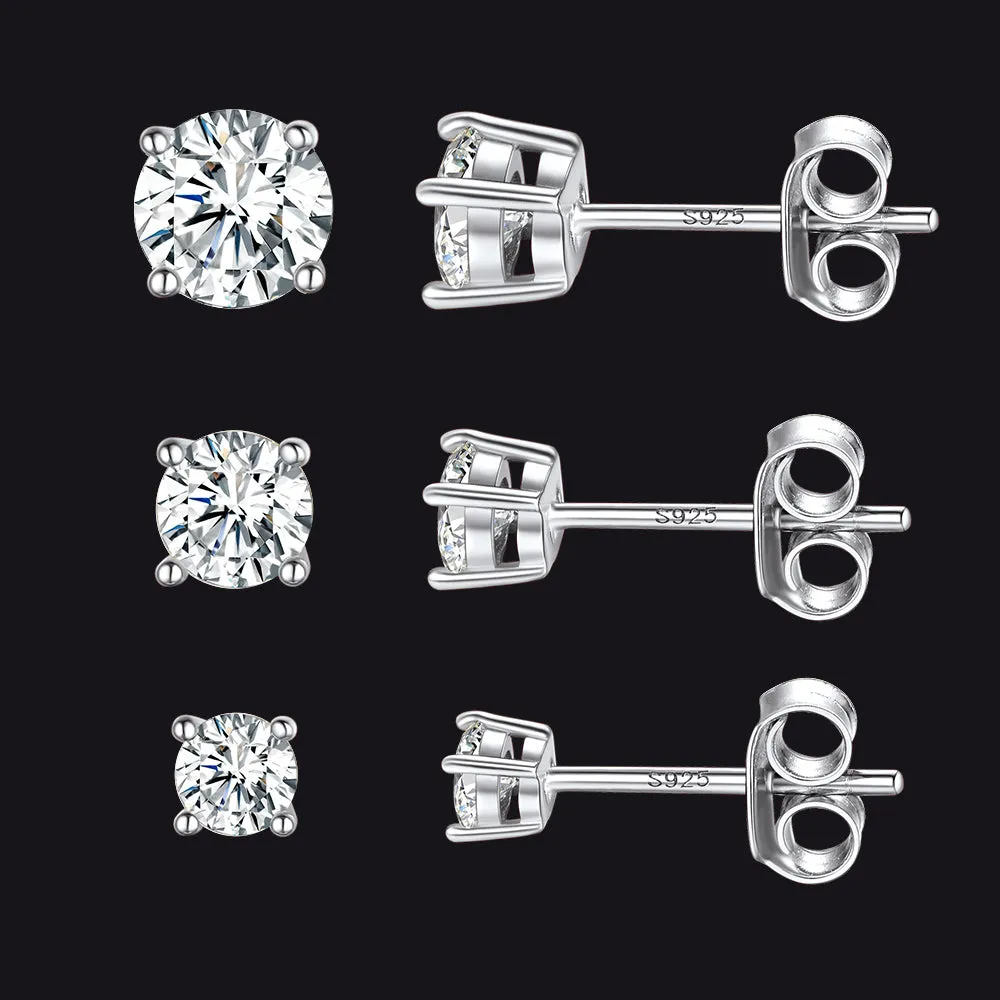 925 Sterling Silver 3 Pairs CZ Stud Earrings Set for Men, 3/4/5mm sold by FaithHeart