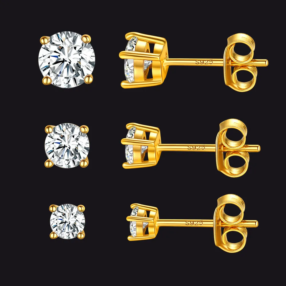 925 Sterling Silver 3 Pairs CZ Stud Earrings Set for Men, 3/4/5mm sold by FaithHeart product image thumbnail 3