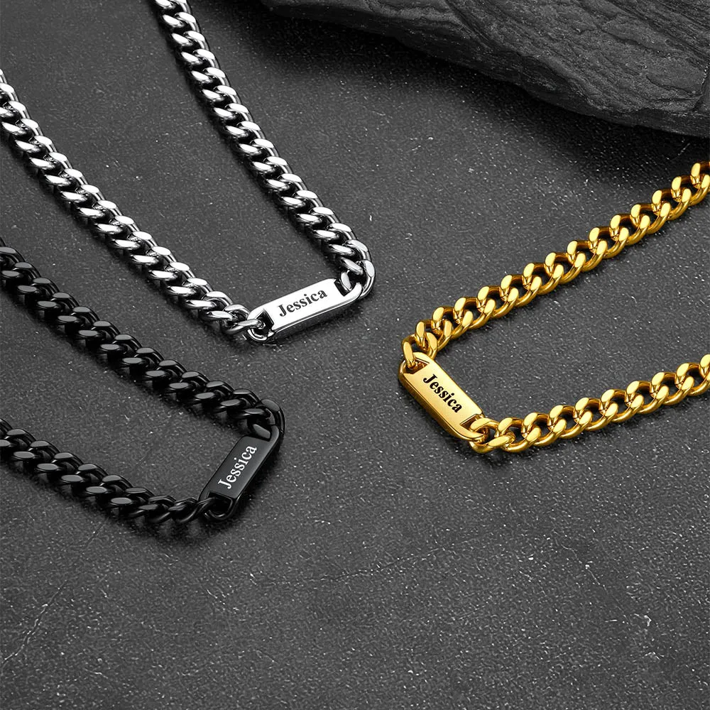 Engraved Names Cuban Link Chain & Bracelet Jewelry Set for Men Husband sold by FaithHeart product image thumbnail 5