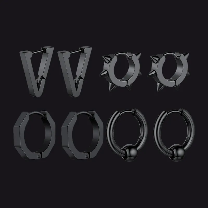 Punk 4Pcs Rivets / Hoop / Geometry / Triangle Earrings Set for Men made by FaithHeart