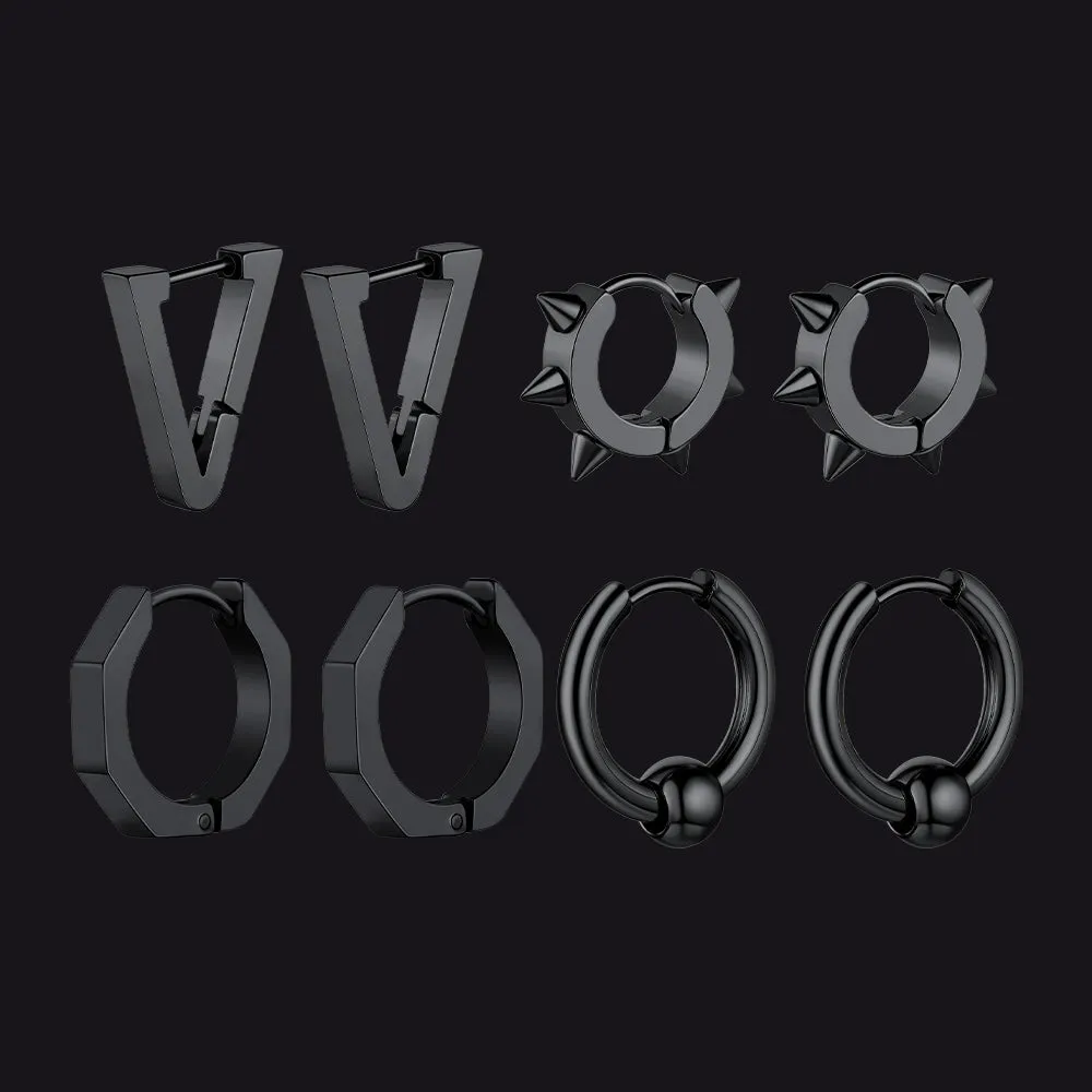 Punk 4Pcs Rivets / Hoop / Geometry / Triangle Earrings Set for Men sold by FaithHeart