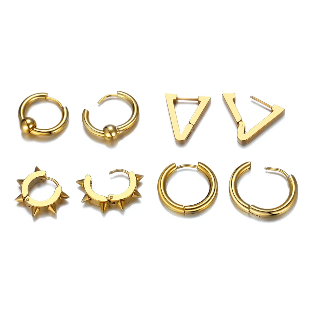 Punk 4Pcs Rivets / Hoop / Geometry / Triangle Earrings Set for Men sold by FaithHeart product image thumbnail 4