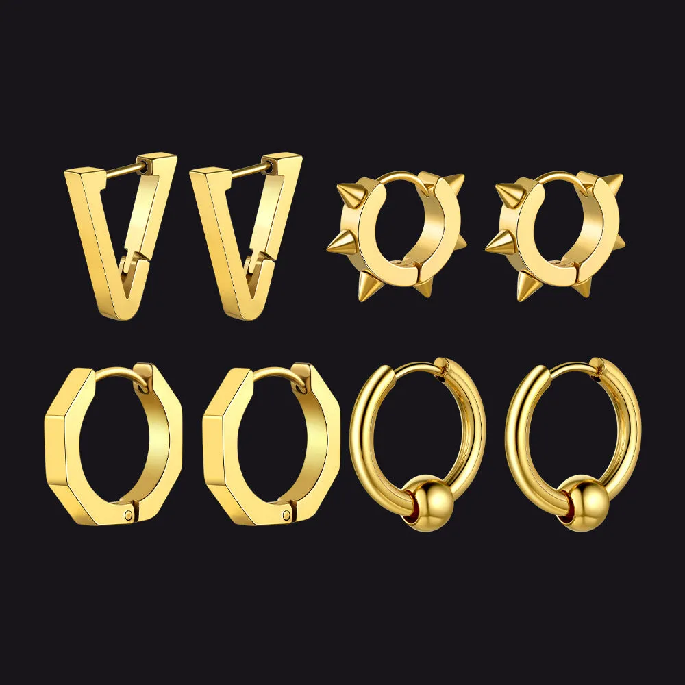 Punk 4Pcs Rivets / Hoop / Geometry / Triangle Earrings Set for Men sold by FaithHeart product image thumbnail 2