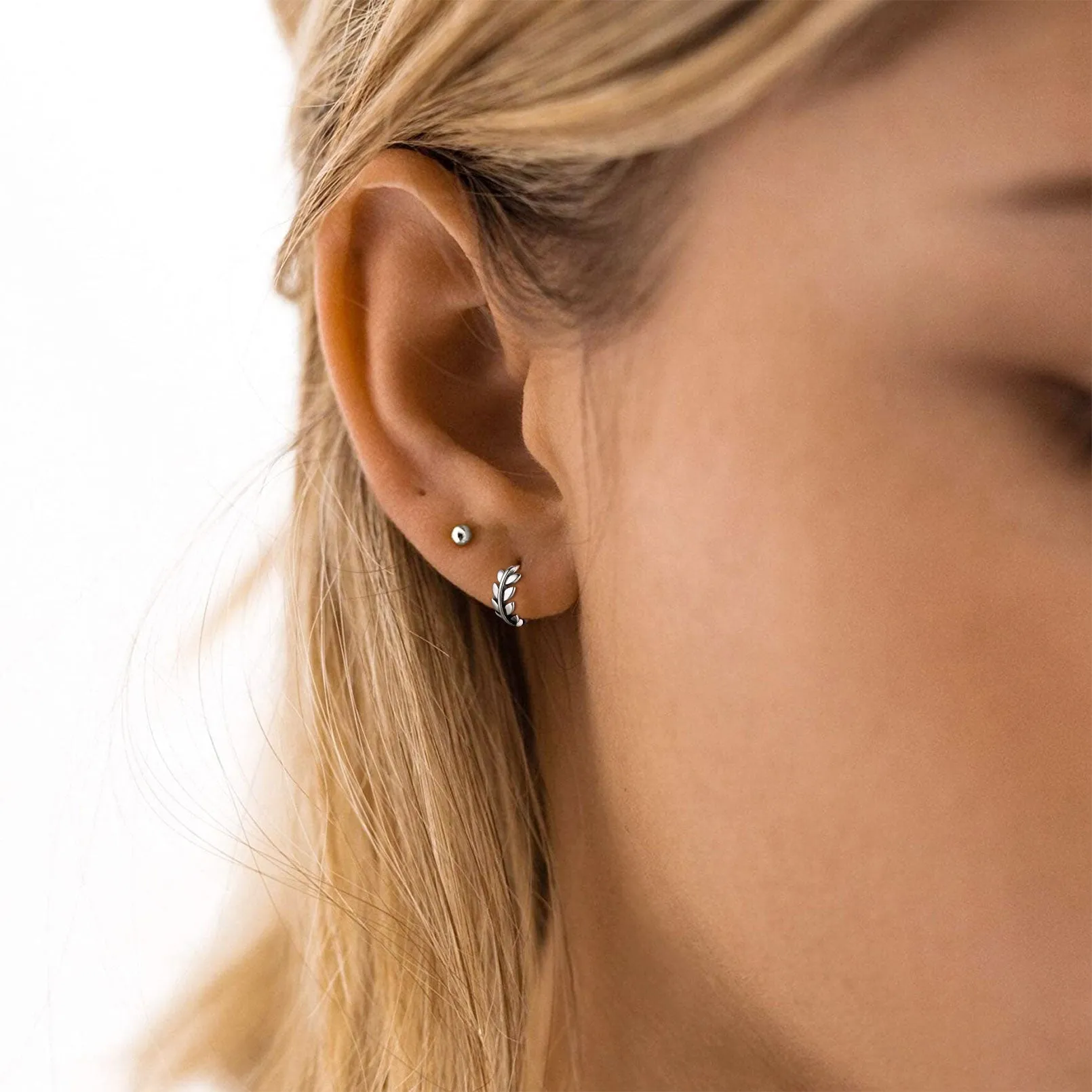 Sterling Silver Small Leaf Hoop Huggie Earrings sold by FaithHeart product image thumbnail 4