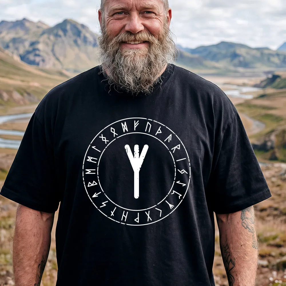 Norse Elder Futhark Graphic Tee Black T-Shirt for Men Husband sold by FaithHeart product image thumbnail 3