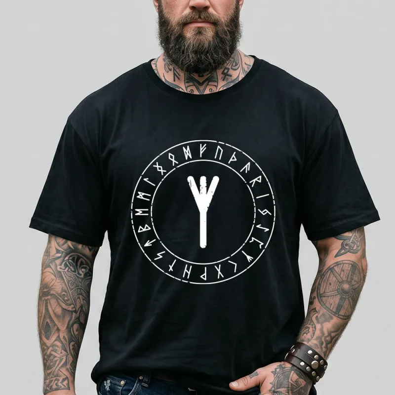 Norse Elder Futhark Graphic Tee Black T-Shirt for Men Husband made by FaithHeart