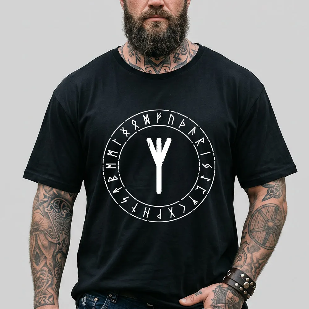 Norse Elder Futhark Graphic Tee Black T-Shirt for Men Husband sold by FaithHeart