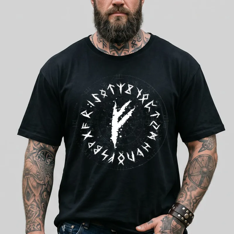 Viking Norse Rune Black T-Shirt for Men Elder Futhark Symbol Graphic Tee made by FaithHeart