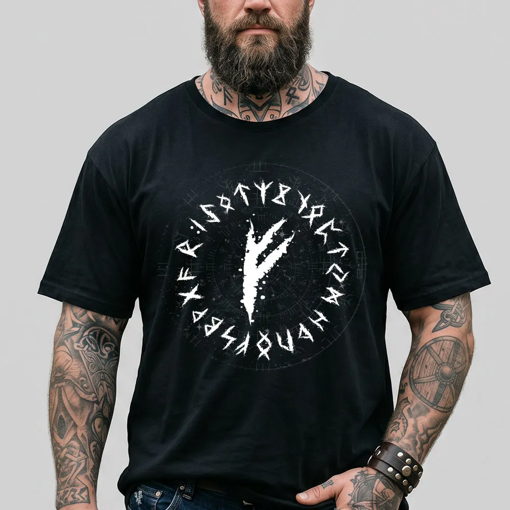 Viking Norse Rune Black T-Shirt for Men Elder Futhark Symbol Graphic Tee sold by FaithHeart