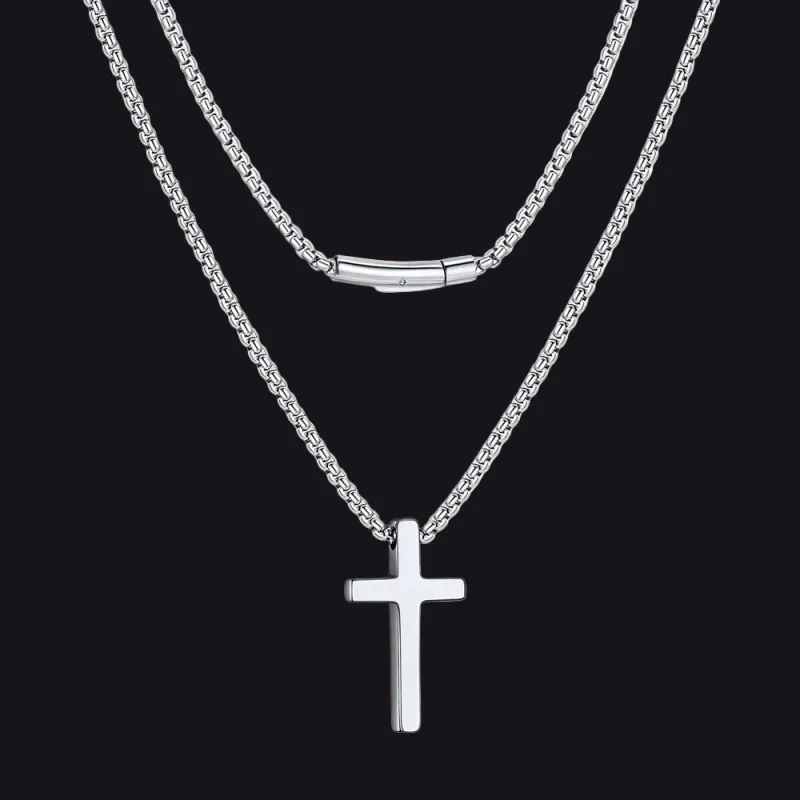 Christian Plain Cross Necklace Minimalist Religious Pendant Box Chain for Men Women made by FaithHeart