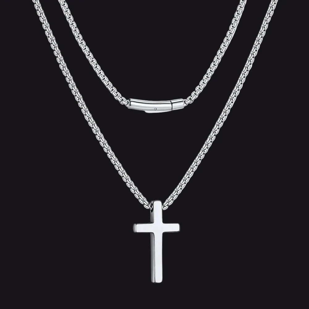 Christian Plain Cross Necklace Minimalist Religious Pendant Box Chain for Men Women sold by FaithHeart