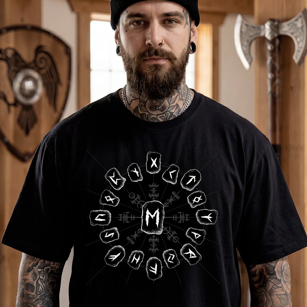 Viking Norse Rune Symbols Black T-Shirt for Men Gift sold by FaithHeart product image thumbnail 3