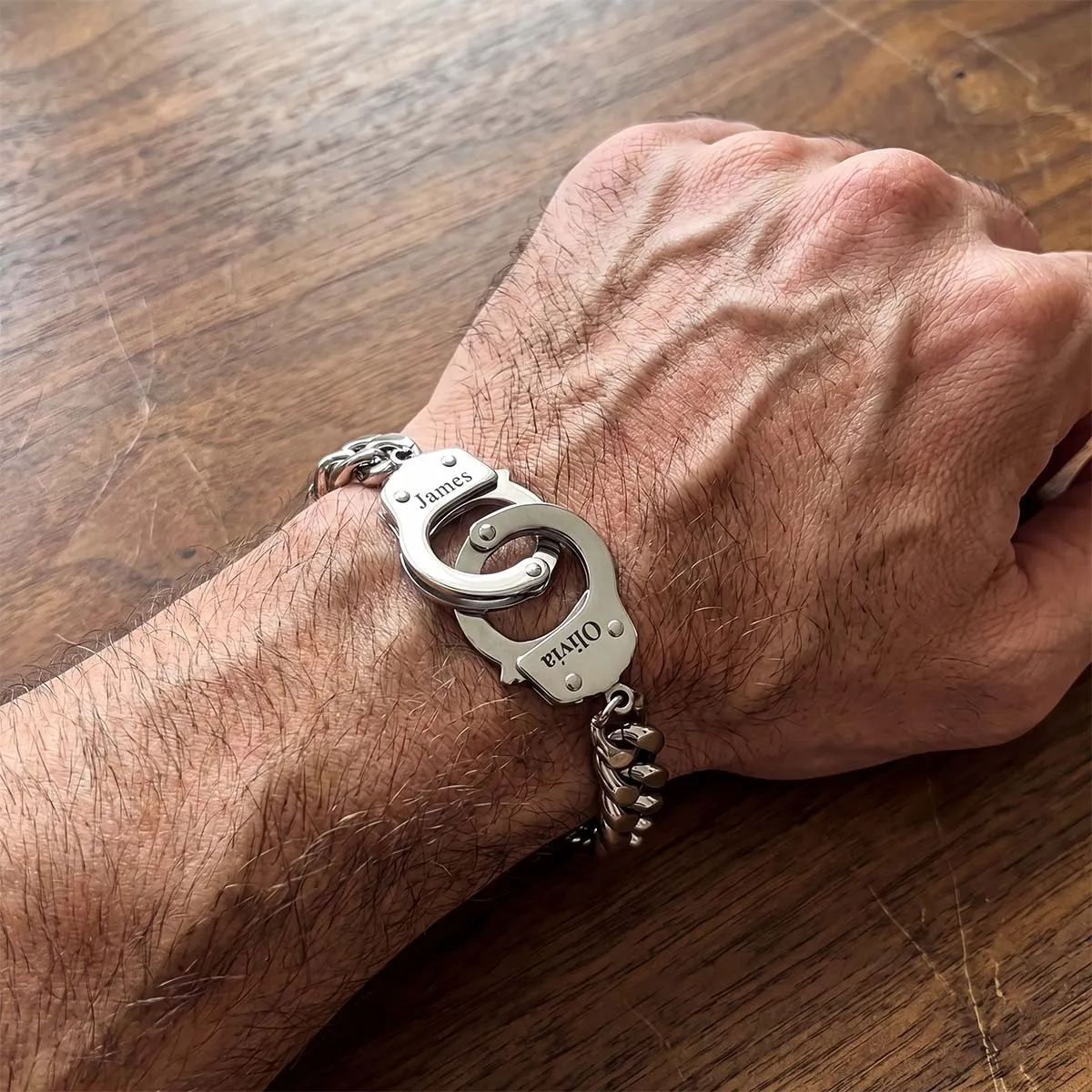 Stainless Steel Handcuffs Cuban Link Chain Bracelet for Men sold by FaithHeart product image thumbnail 2