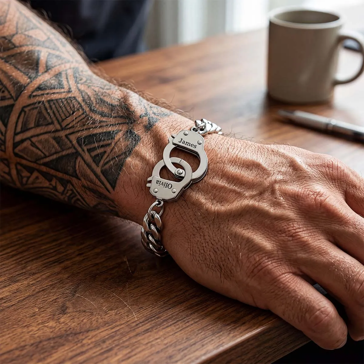 Stainless Steel Handcuffs Cuban Link Chain Bracelet for Men sold by FaithHeart product image thumbnail 3