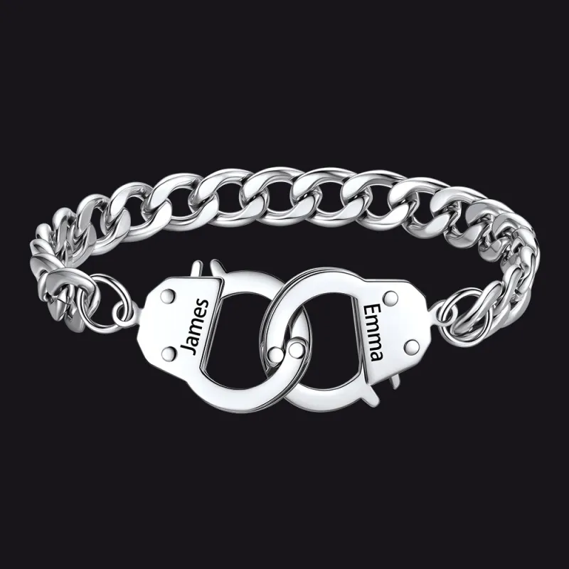 Stainless Steel Handcuffs Cuban Link Chain Bracelet for Men made by FaithHeart