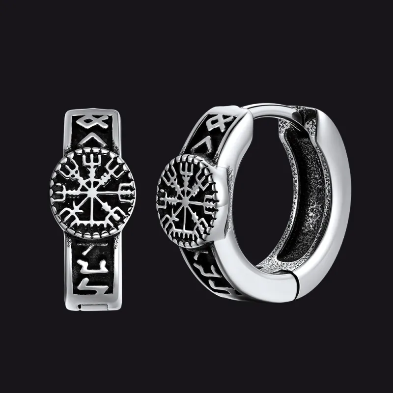 Norse Viking Compass Huggie Hoop Earrings for Men Gift made by FaithHeart