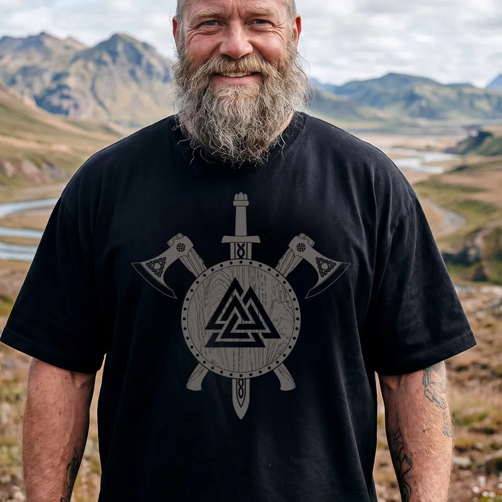 Viking Valknut Shield Sword & Axes T-Shirt for Men sold by FaithHeart product image thumbnail 3