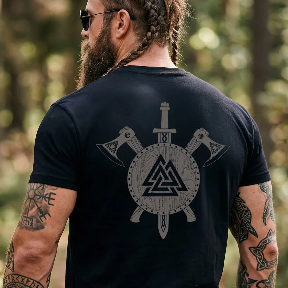 Viking Valknut Shield Sword & Axes T-Shirt for Men sold by FaithHeart product image thumbnail 2