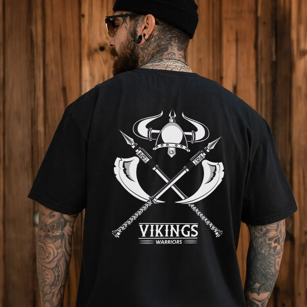 Viking Warriors Horned Helmet Crossed Battle Axes T-Shirt for Men sold by FaithHeart product image thumbnail 3